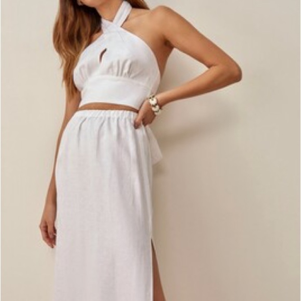 Reformation White Halter Midi Dress